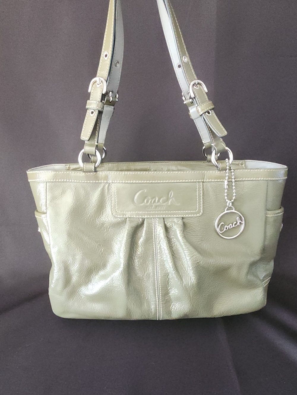Coach Patent Leather Gallery Tote Bag in Sage